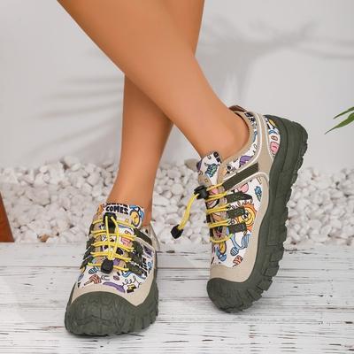 Мода 2025 Мода Женская обувь На шнуровке Женские вулканизированные туфли Новая уличная печать Большой размер Мягкая подошва Удобная повседневная обувь