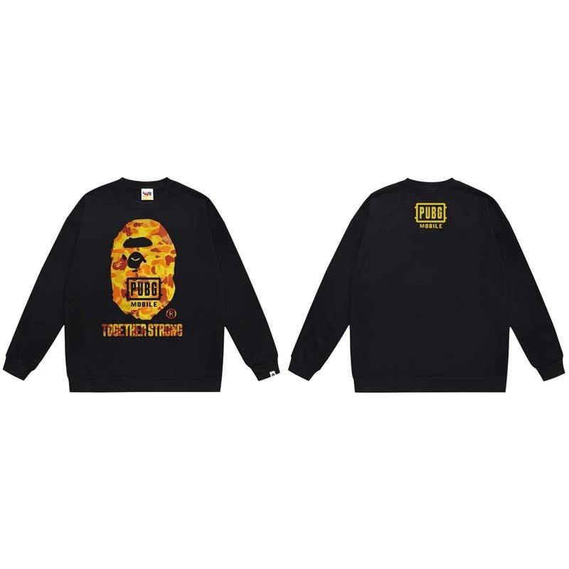 BAPE-Style Heavyweight Cotton Crewneck Sweatshirt Mens Oversized Streetwear Pullover Fall