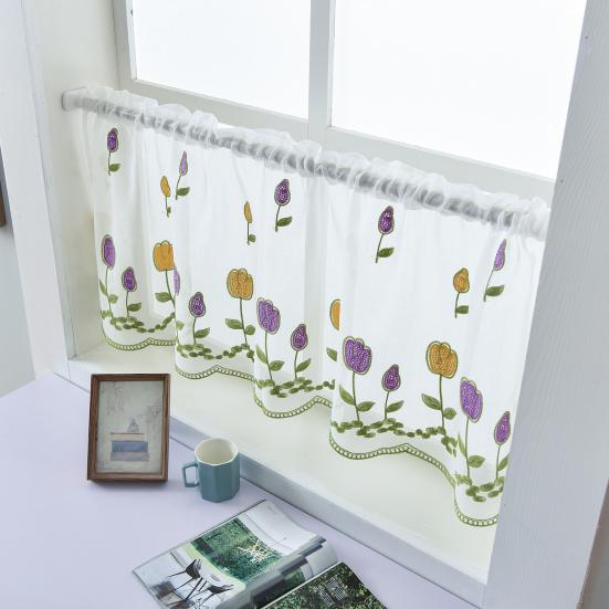 1 Sheet Practical Window Voile Perforated Perspective Polyester Graceful Cupboard Embroidered Window Gauze for Home AVE