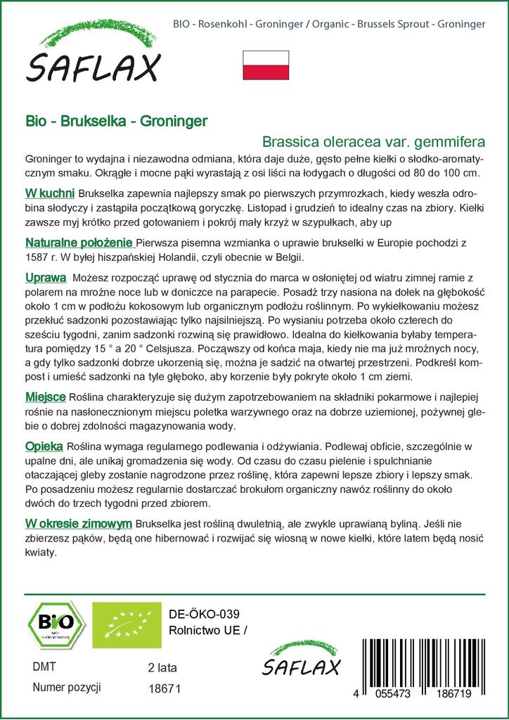 SAFLAX Garden in the Bag - Органический - Брюссельская капуста - Гронингера - 30 семян - С субстратом в подходящем стоячем пакете - Brassica oleracea