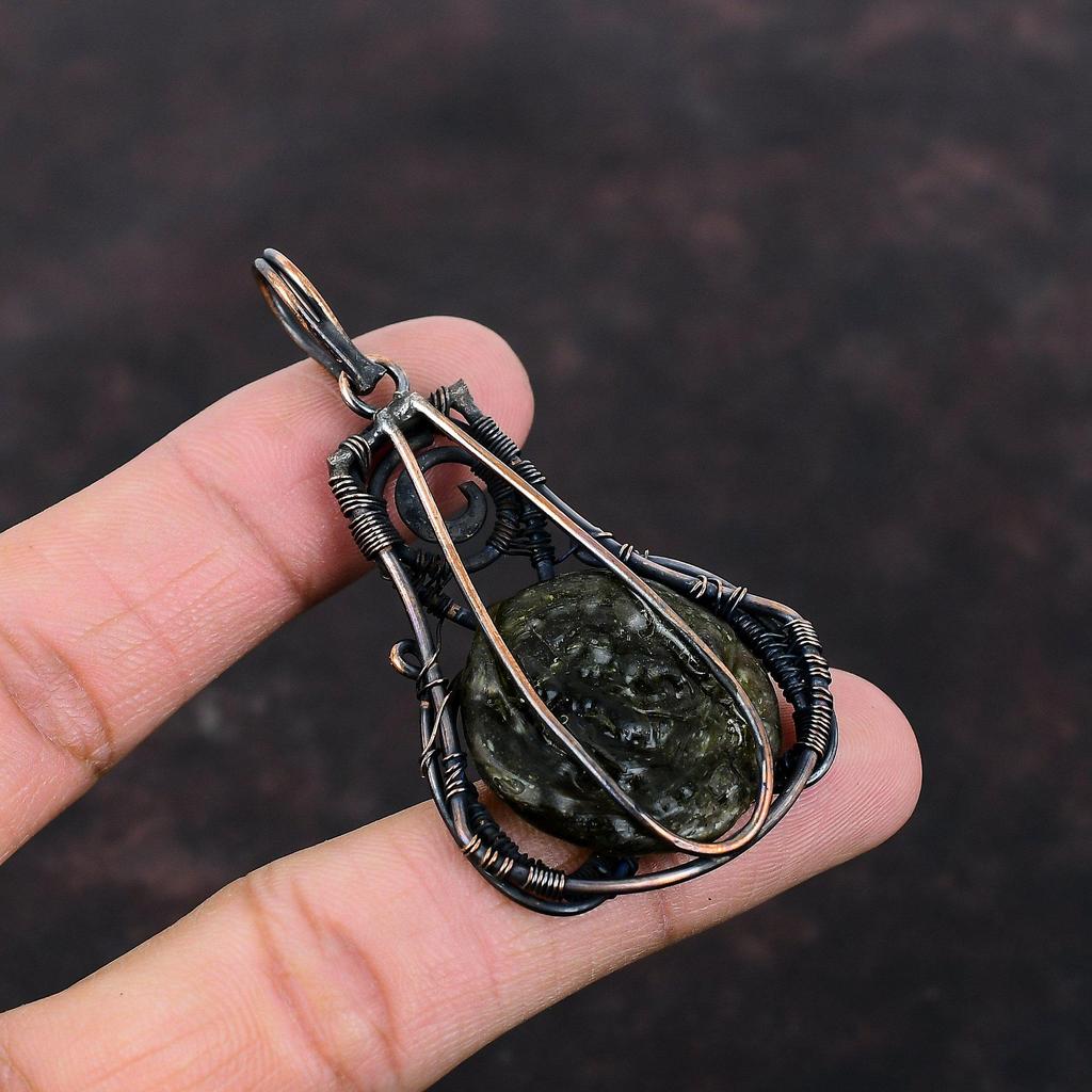 Молдавитовый кулон, медная проволока, кулон, ювелирные изделия из драгоценных камней, новый кулон, ювелирные изделия из проволочной обмотки, кулон ручной работы, медные украшения для подарка