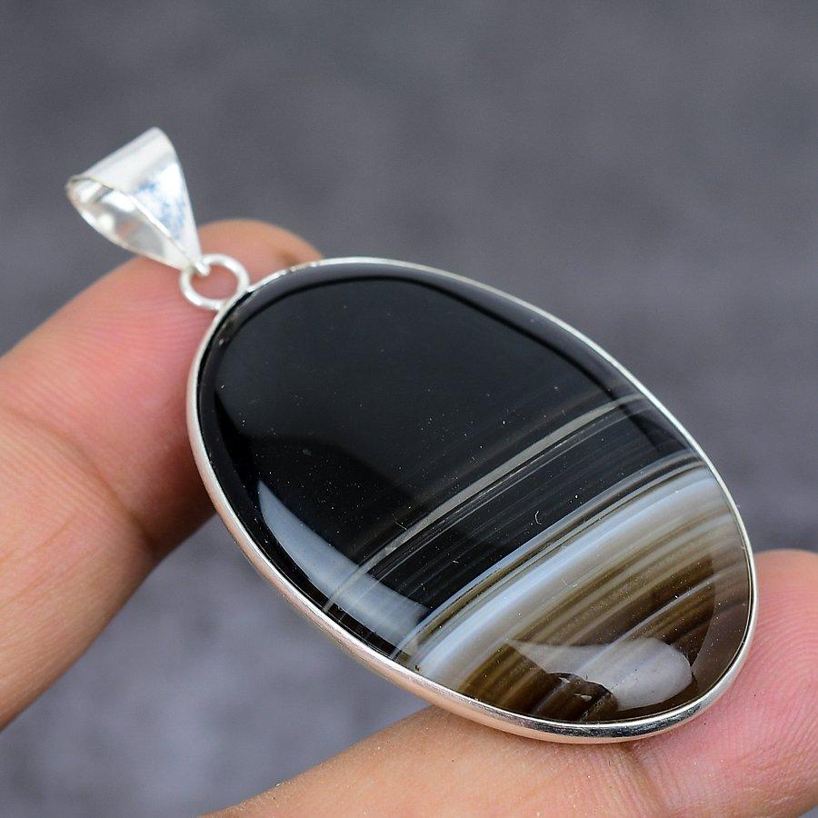 Подвеска из натурального полосчатого агата из стерлингового серебра 925 пробы 2,09 дюйма S8R75