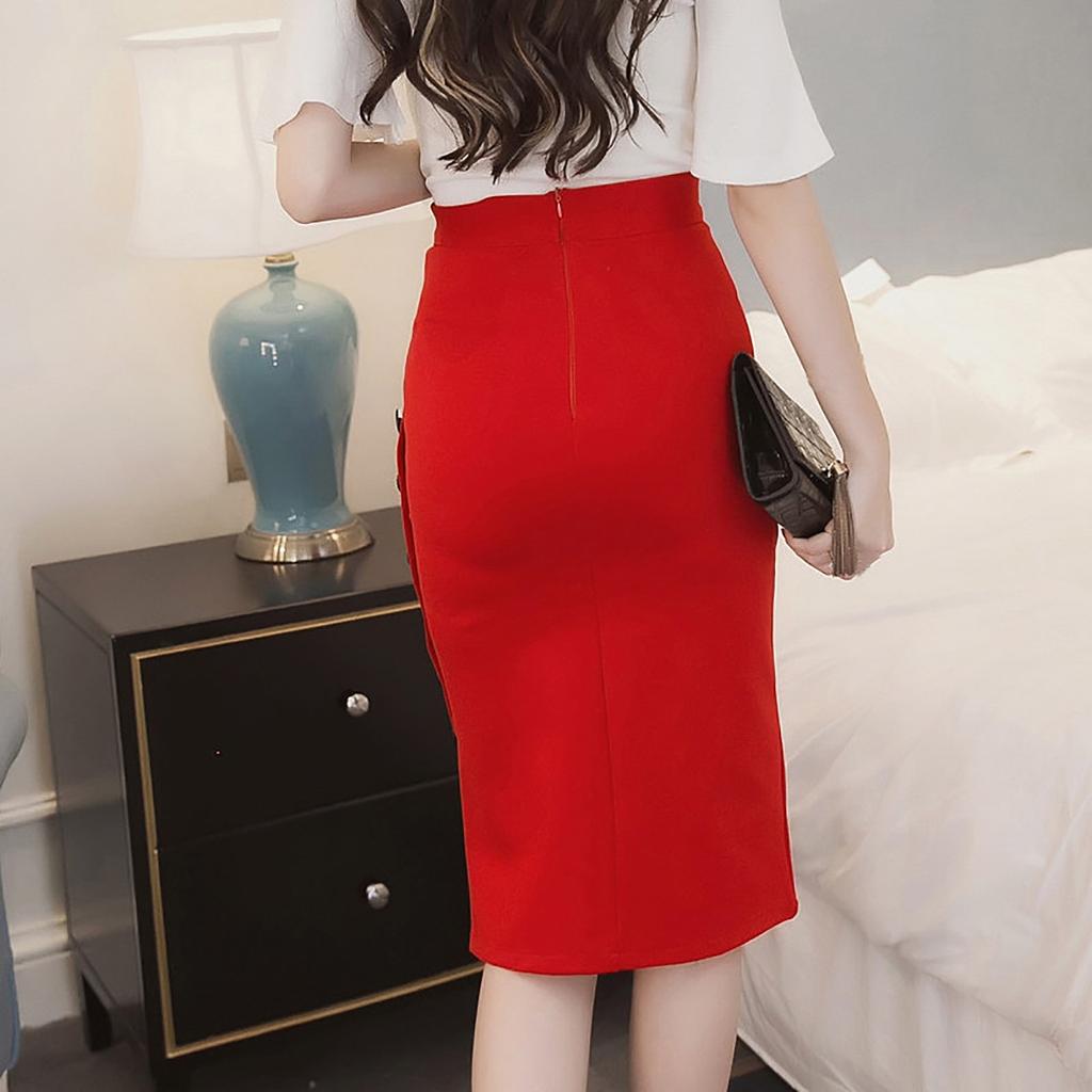 Womens Pencil Skirt Ladies High Waisted Button Split Office Skirt Multiple Size