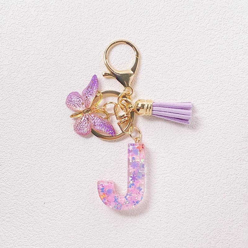 Able Purple Letter Keychain Sequin Butterfly Tassel Pendant Keychain Exquisite Backpack Decoration Accessories Gifts