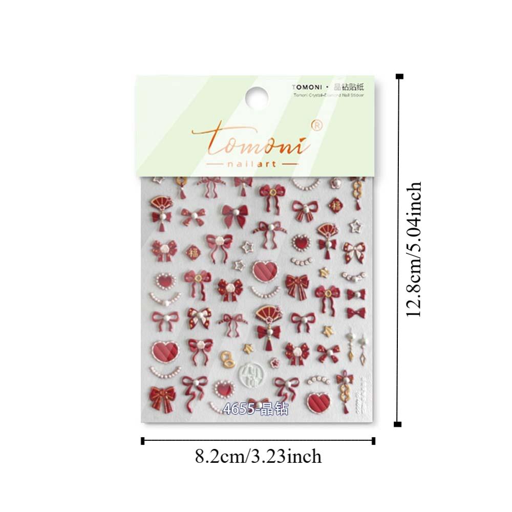 3D Pearl Bow Chinese New Year Nail Sticker Peony Flower Snake Nail Decoration  Nail Salon