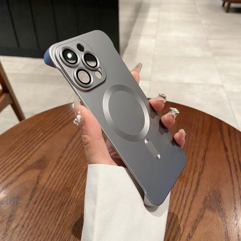 Applicable To Apple 16 Metal Paint Frameless Magnetic Suction Phone Case IPhone 15 Ultra Thin Bare Metal Sense Anti Fall Protection Case