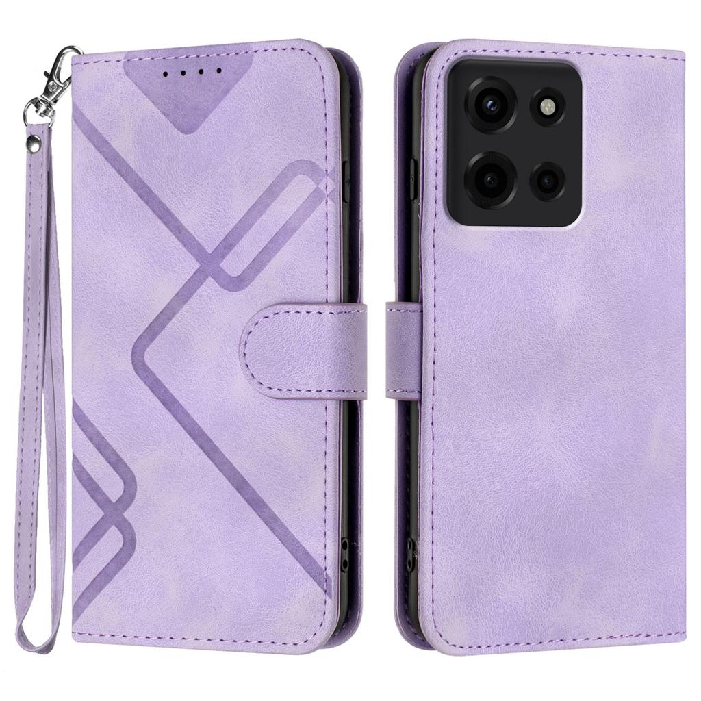 Для Motorola Мото G 5G (2025) Чехол-кошелек Line Imprinted PU Leather Phone Cover с ремешком