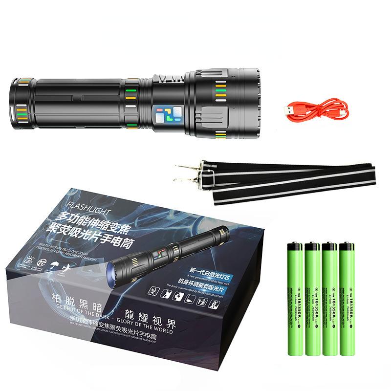 COBA Ultra Powerful LED Spotlight Long Range Flashlight Fluorescent Absorbing Film Luminous Zoom Flashlight Camping Emergency