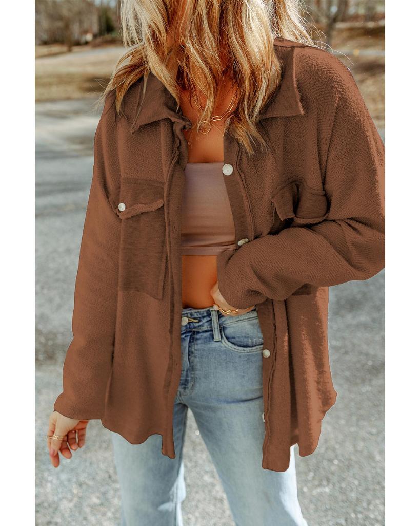 Azura Exchange Contrast Flap Pockets Relaxed Shacket