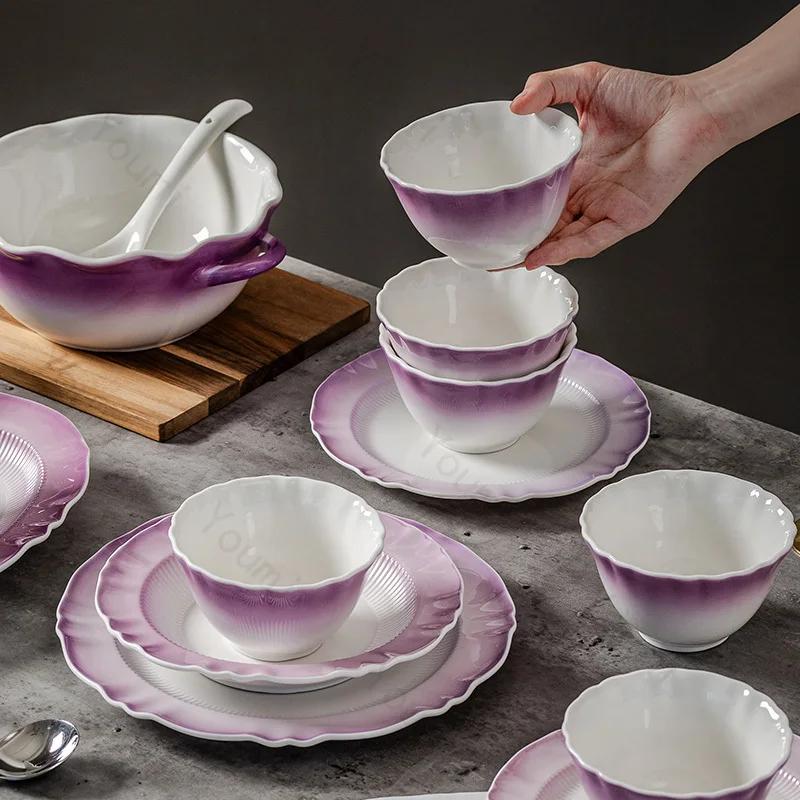 Легкая роскошная фиолетовая керамическая тарелка для изысканных блюд в ресторане высокого класса, рыбная тарелка, десертные тарелки для послеобеденного чая во французском стиле