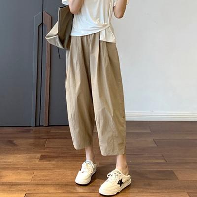 Брюки-редиски для женщин на лето, девятиточечные с высокой талией, маленькие москито- и солнцезащитные свободные рабочие брюки, спортивные брюки гаремы, абрикосовые