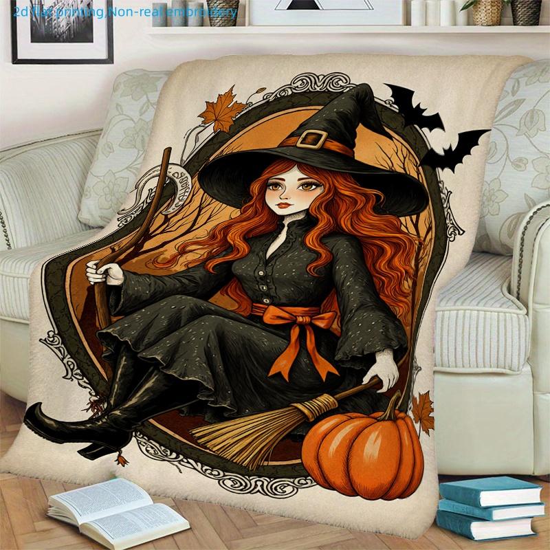1pc Halloween Theme Witch Print Blanket, Autumn Thanksgiving Christmas Nap Blanket, Suitable for Living Room, Bedroom, Study, Office, Outdoor