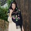 Yunnan Lijiang Women's Ethnic Embroidered Black Tassel Shawl, Thick and Warm, Imitation Cashmere, Oversized for Autumn and Winter