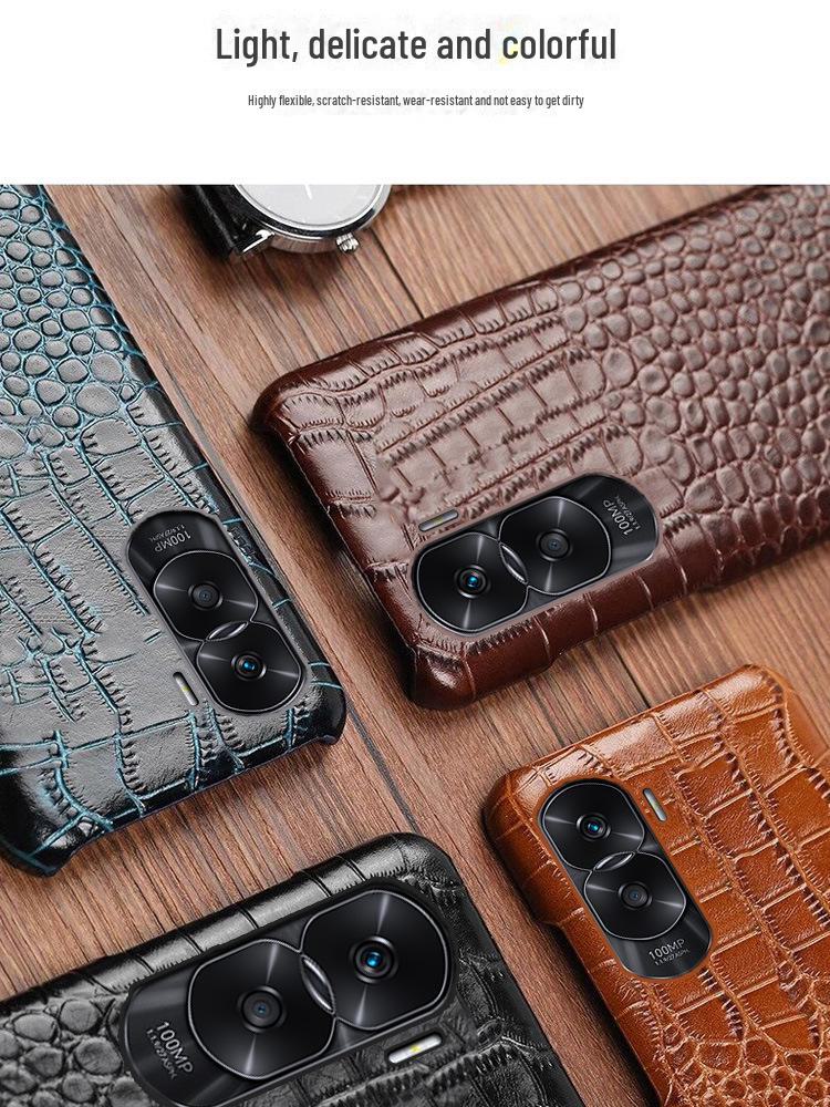 Compatible Honor Play Phone Case: Cowhide Crocodile Pattern, Genuine Leather, Half-Cover for Play 40, 30Plus, and 20Pro Models.
