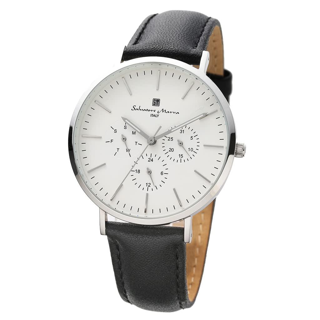 Salvatore Marra SM22102-SSWH watch, men's, white, leather belt
