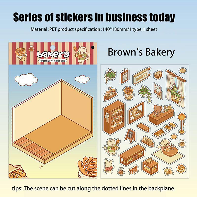 1 лист 3D Пейзаж Хижина Сумка Наклейки Наклейка для питомца Милый мультфильм Карманный DIY Сцена Ландшафтный Декор Наклейка