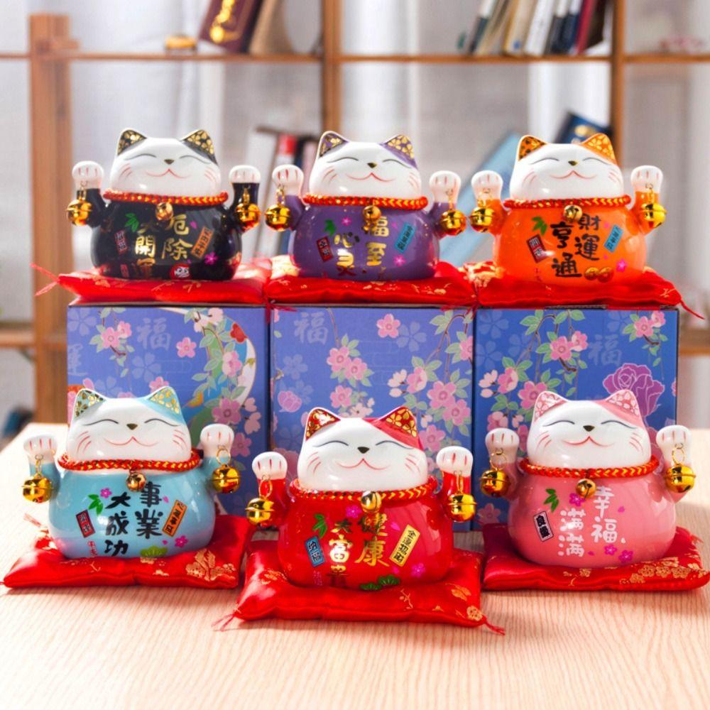 Ceramic Cat Money Bank Chinese Style Desktop Decoration Save Money Jar Kitten Statue Opening Gift
