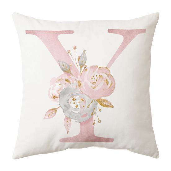 Чехол на подушку, многоразовый чехол для создания атмосферы, короткий бархатный стильный Невыцветающий чехол с розовыми буквами и цветочным декором