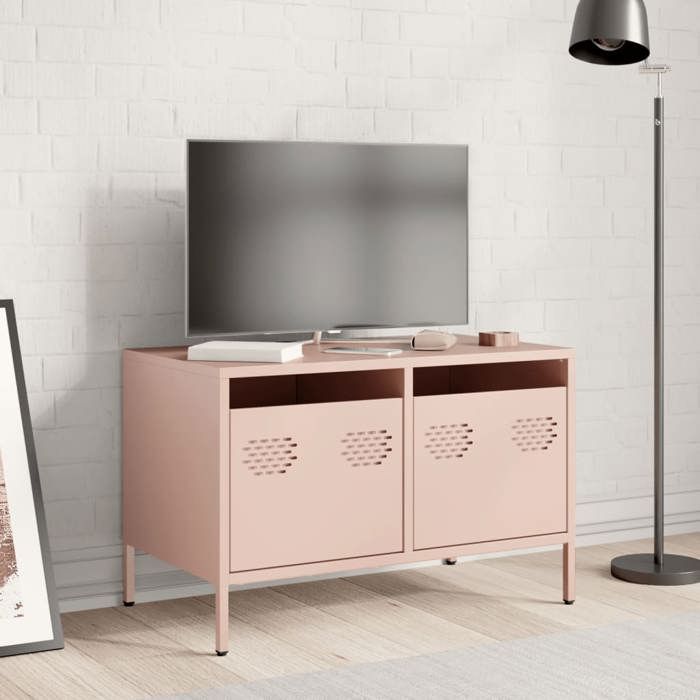VidaXL Meuble TV rose 68x39x43,5 cm acier laminé à froid, support TV, buffet TV, armoire hifi, banc TV, armoire en métal, 851233