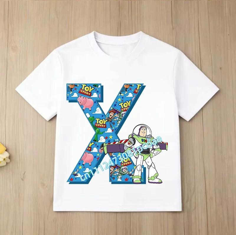 Новая одежда Toy Story Алфавит A-Z Детская хлопковая футболка с коротким рукавом, с мультяшным принтом, спортивная рубашка для мальчиков, повседневная рубашка, летняя футболка