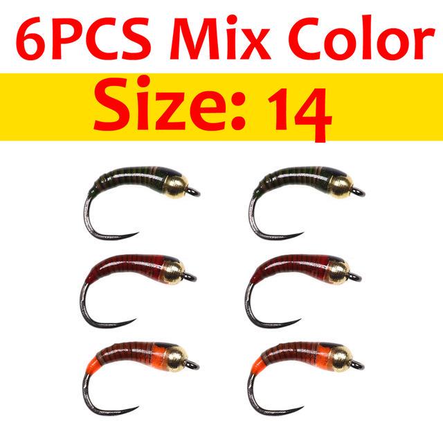 Bimoo, 6 шт., размер 12, 14, 16, крючок без бородки, латунная бусина, голова павлина, перо нимфы, пердигона, рыболовные мухи, приманка для рыбалки на форель, приманка