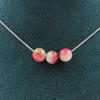 Stones and Minerals. 3 Watermelon Tourmaline Beads Necklace 8mm Steel Chain Necklace for Women, Men. Customizable Size.