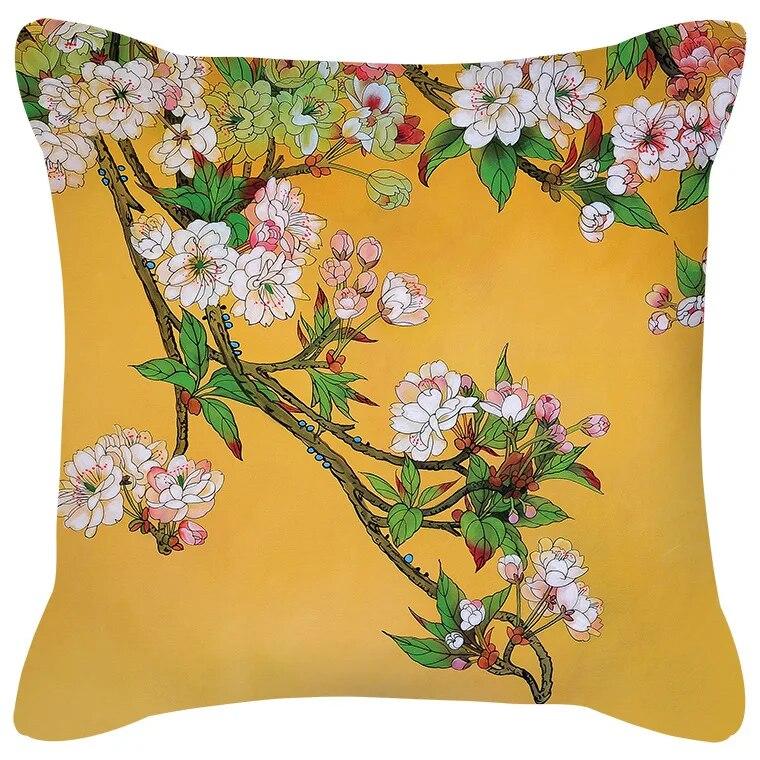 Подушка с цветком сливы, подушка с фламинго, черешней, домашний стул, украшение для дивана, желтая наволочка