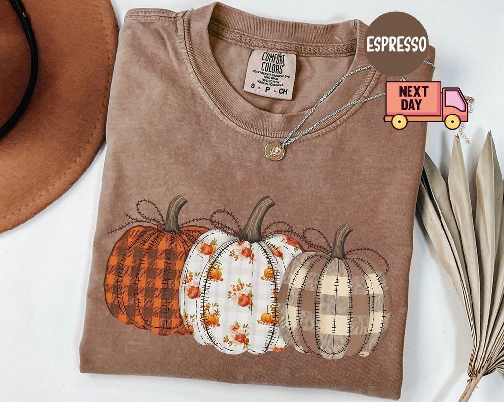 Comfort Colors® Fall Pumpkin T-Shirt, Autumn Fall Shirt,Thanksgiving Shirt,Pumpkins Shirt,Checkered Pumpkin Shirt,Fall Pumpkin Tee,Fall Gift