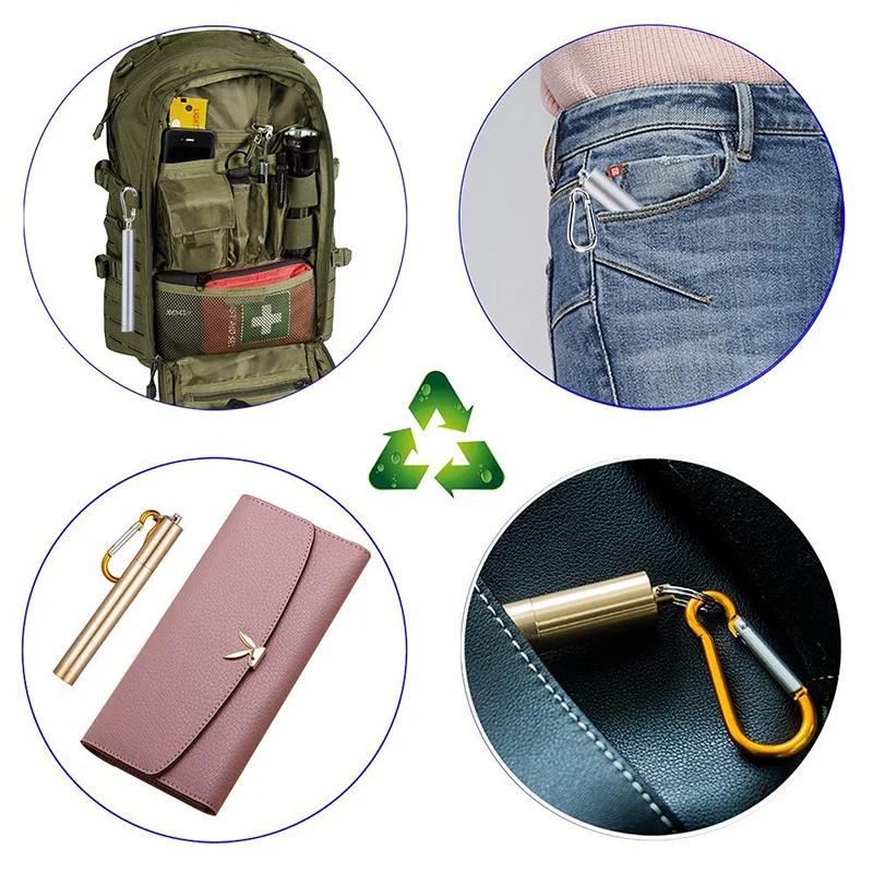 Телескопическая соломинка для питья из нержавеющей стали, портативная соломинка для путешествий, многоразовая складная металлическая соломинка для питья с щеточкой