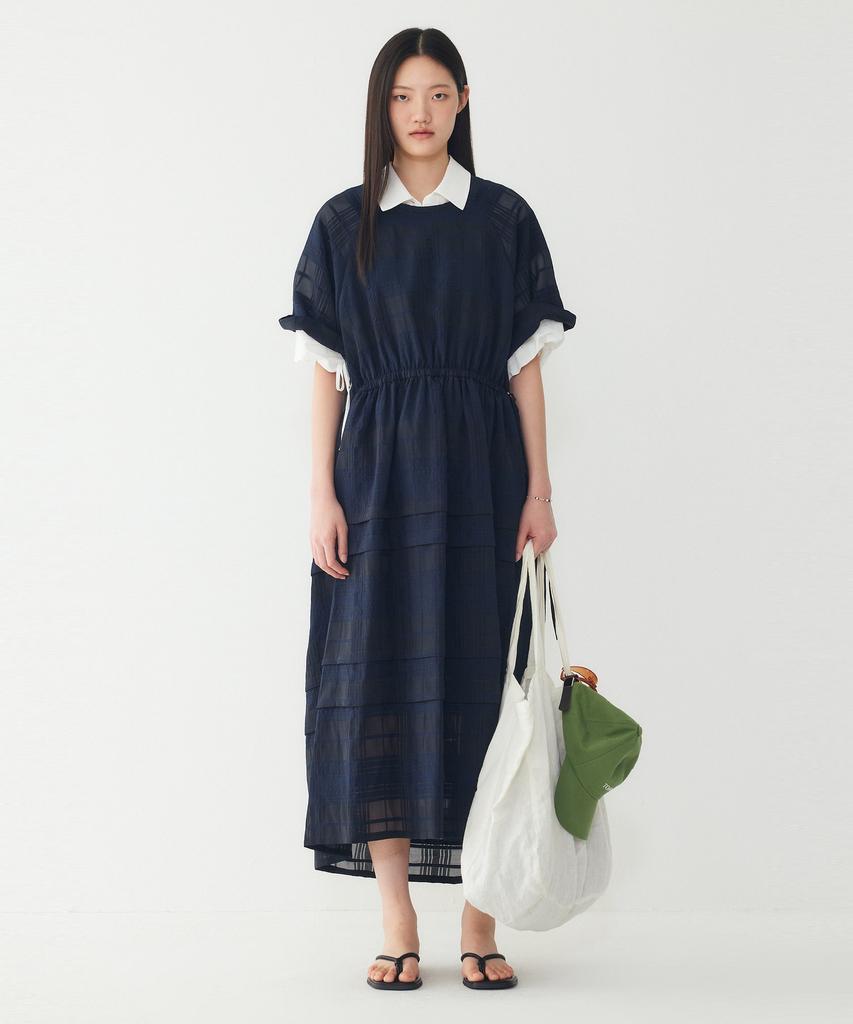 STUDIO TOMBOY Backless See-Through Check Dress_Dark Navy 9106241204