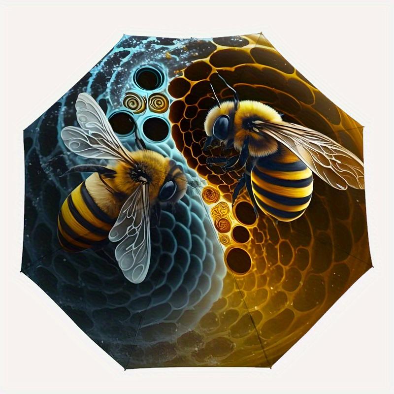"Yin-Yang Honeycomb Bees Art Print Unique Wall Decor"Umbrella, Portable 3-Fold Compact Umbrella for Men & Women ES45
