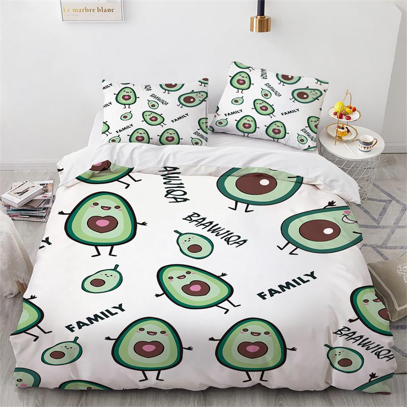 3D Printed Avocado Faces Bedding Set Boys Girls Twin Queen Size Cute Fruit Duvet Cover Pillowcase Bed Kids Adult