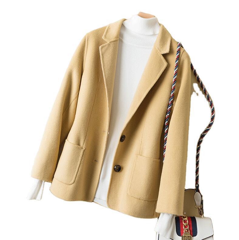 2025 Осень/Зима Женское Приталенное Короткое Пальто из Чистой Шерсти и Кашемира