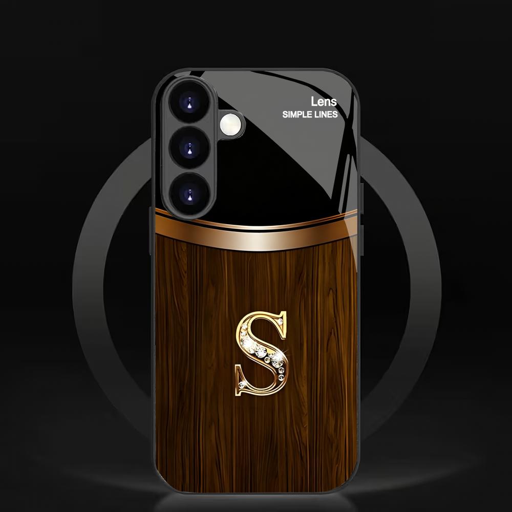 Чехол для телефона с текстурой дерева, буква S, черное стекло, подходит для Samsung Galaxy S26 S25 S24 S23 S22 S21 S20 FE/Ultra/Plus, противоударный