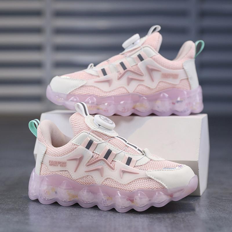 Детская спортивная обувь, вращающиеся пуговицы, обувь для больших мальчиков, кроссовки с мягкой подошвой, баскетбольные кроссовки с сеткой, детская обувь в модном стиле