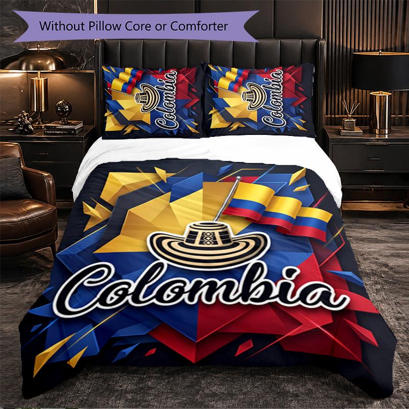 Colombia Football Pattern 3 Pieces Bedding Set Soft Microfiber Duvet Cover with Pillow Cases for Bedroom