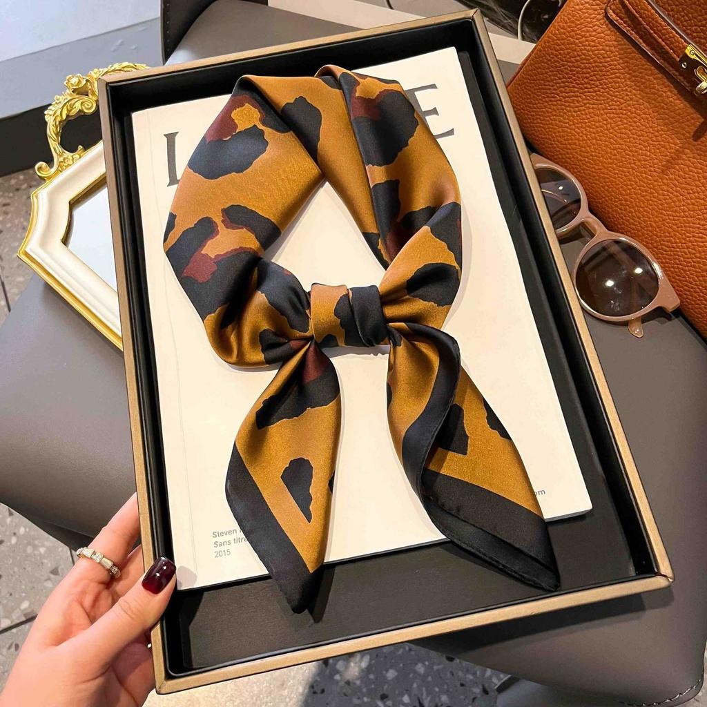 Luxury minimalist printed scarf, faux silk square 70cm, versatile spring and sun protection shawl, hair tie scarf