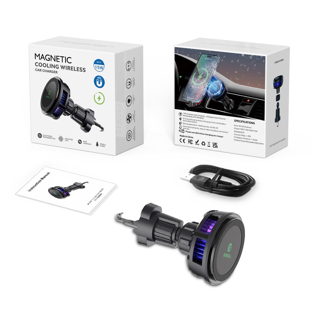 Автомобильное магнитное беспроводное зарядное устройство, охлаждающее крепление для Iphone 14 Pro Max/samsung/huawei Quick Phone, беспроводные зарядные устройства, автомобильный держатель