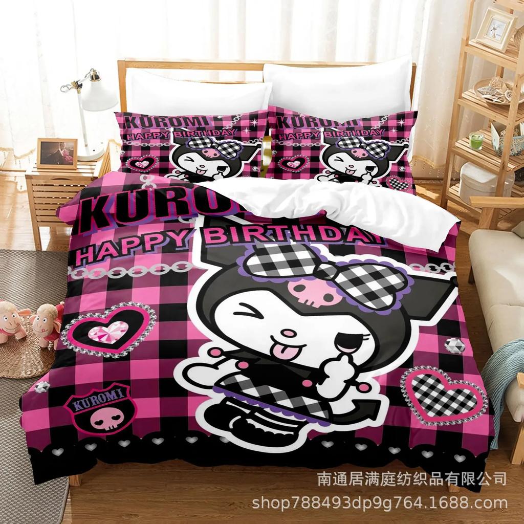 Sanrio Digital Printing HelloKitt Pudding Dog Cartoon Style Quilt Cover Bedding Three-piece Set Two-dimensional Home Furnishing