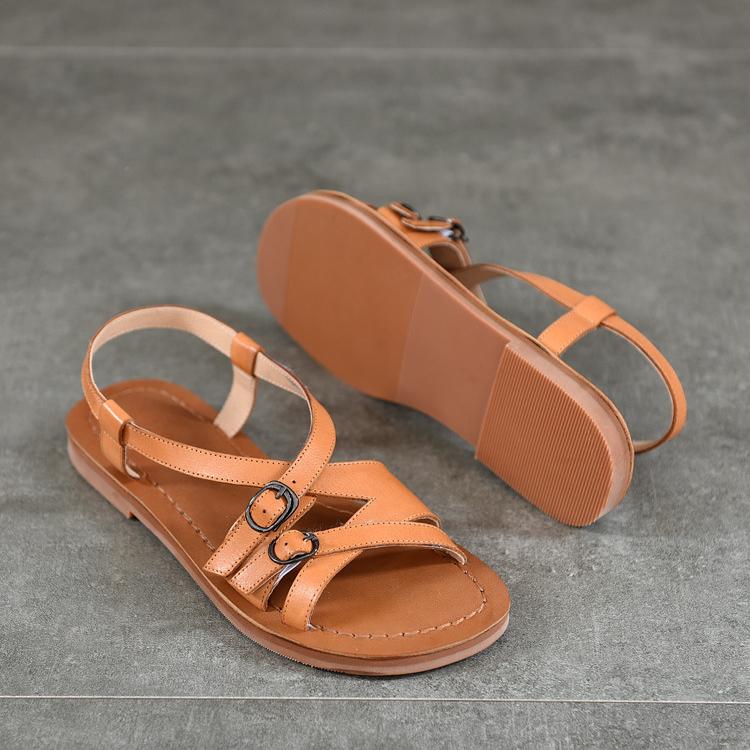Johnature Простые сандалии на плоской подошве из натуральной кожи, модная женская обувь с пряжкой на поясе и мягкой подошвой