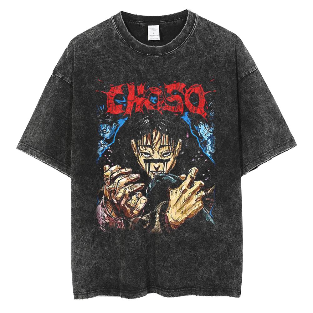 Anime Jujutsu Kaisen Print T Shirt Men Summer Zenin Maki Streetwear Tshirt Oversized Vintage Washed Short Sleeve Casual Tshirt