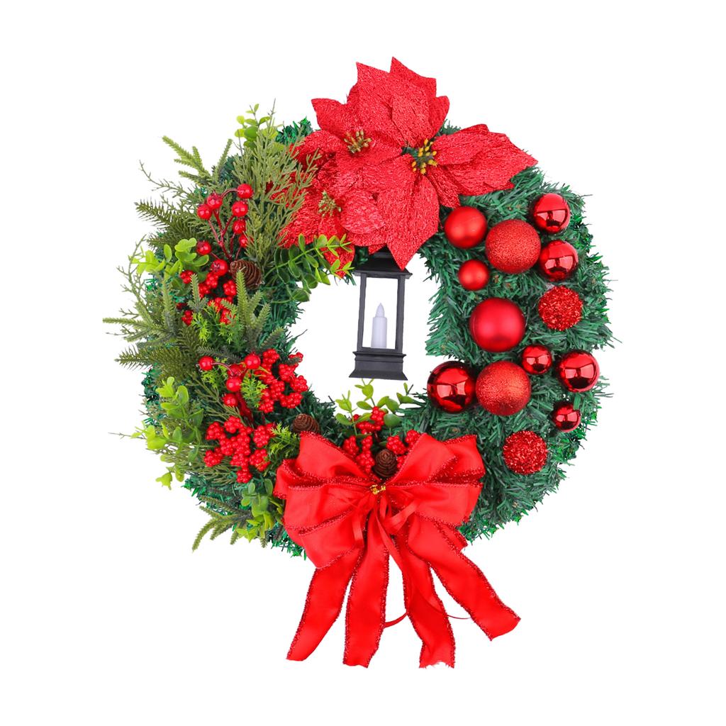 Рождественский венок с огнями, красный бант, праздничные украшения для двери, для окна, для крыльца, для помещения, для улицы, украшение для праздничной сцены