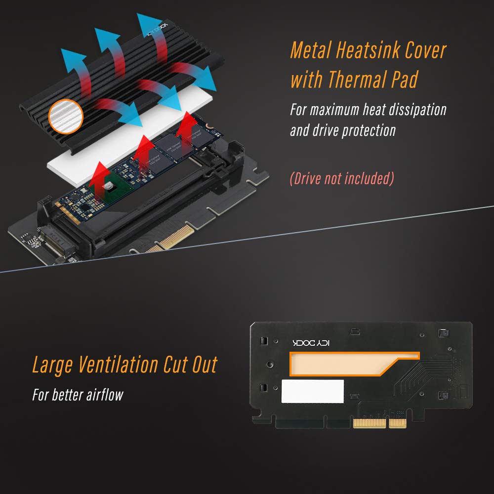 Адаптер и радиатор ICY DOCK NVMe SSD PCIe x4 32 Гбит/с SSD в слот PCI e MB987M2P-2B M.2 3.0 m.2