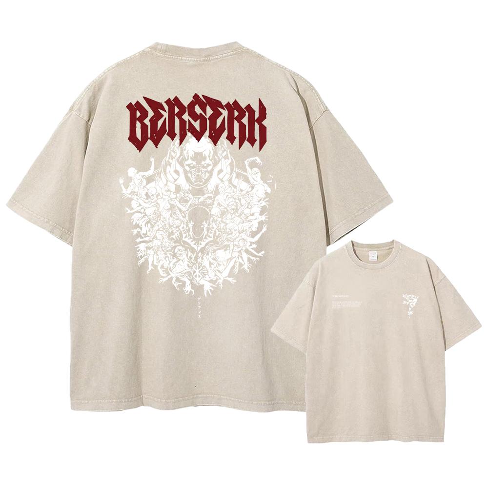 Футболка аниме Berserk Guts Acid в стиле ретро с винтажным принтом, мужская повседневная футболка с коротким рукавом из хлопка Harajuku, унисекс