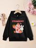 Sweet Strawberry Juice Kids Hoodie Cartoon Bunny Fruit Cup Lovely Kawaii Graphic Autumn Winter Fleece Soft Fashion Hoodie