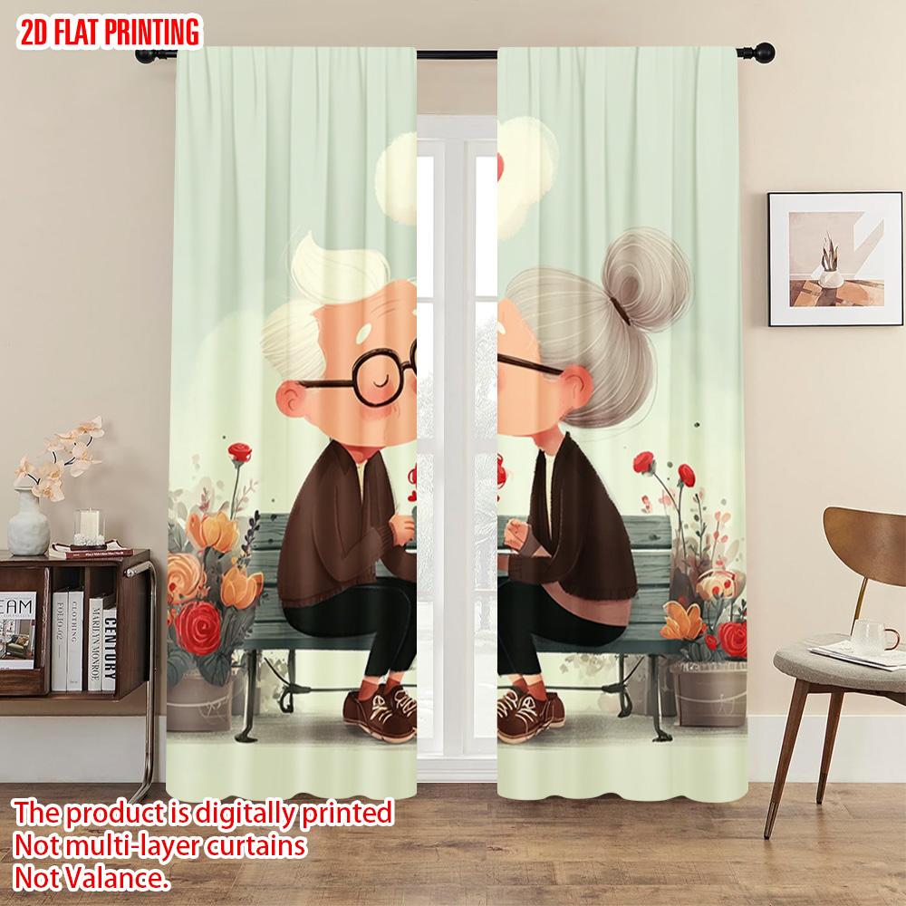 2pcs, plane printing Curtains&Window Treatment Grandparents embrace2 100% Polyester (without rod) Versatile All Use for