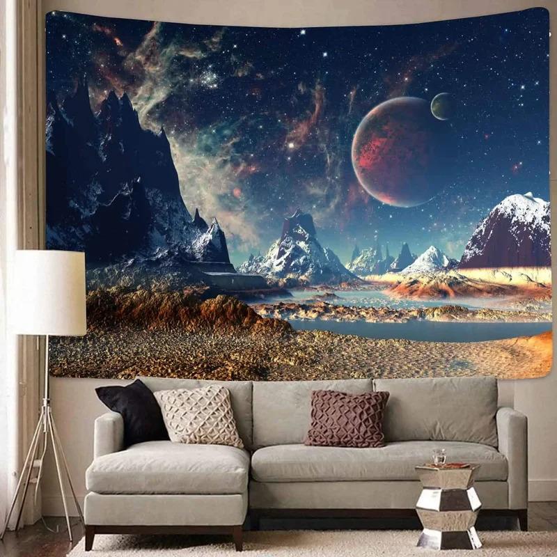 VIKAMA Dream Universe Tapestry Extraterrestrial Mountains And Lakes Scenery Tapestry Decorative For Living Room Sofa Background