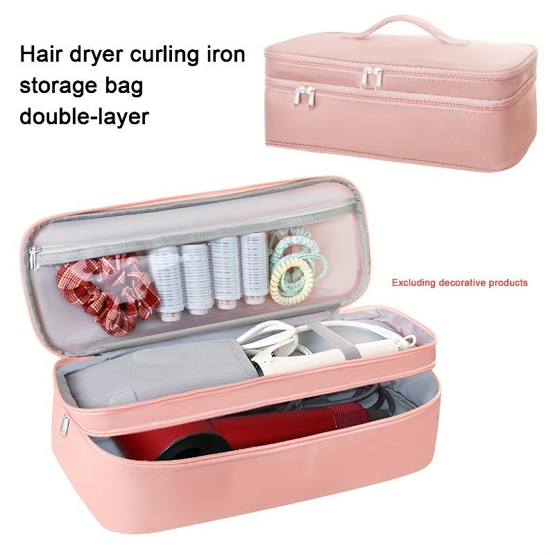 Storage Bag Double-Layer Large Capacity Zipper Travel Case with Hair Tool Compartments Durable Nylon Portable Makeup Bag