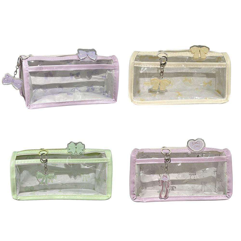 Transparent Pen Bag Bow Storage Bag Cute Stationery Bag  for Students