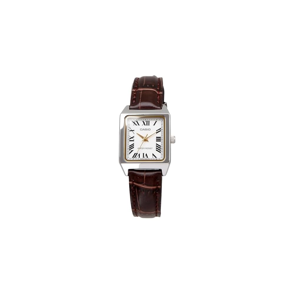 Женские наручные часы Casio Standard Quartz LTP-V007L-7B2 Белые с коричневым кожаным ремешком